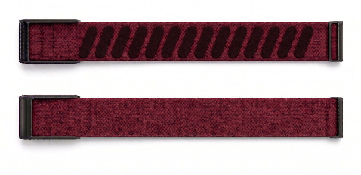 Strapion Bright Red nylon band for WHOOP 5.0, shown unfastened from both sides