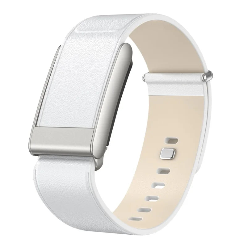 Strapion white leather band with stainless steel button buckle, compatible with WHOOP 5.0