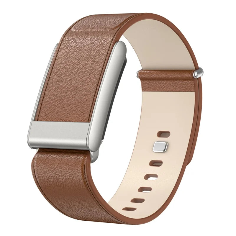 Strapion brown leather band with stainless steel button buckle, compatible with WHOOP 5.0