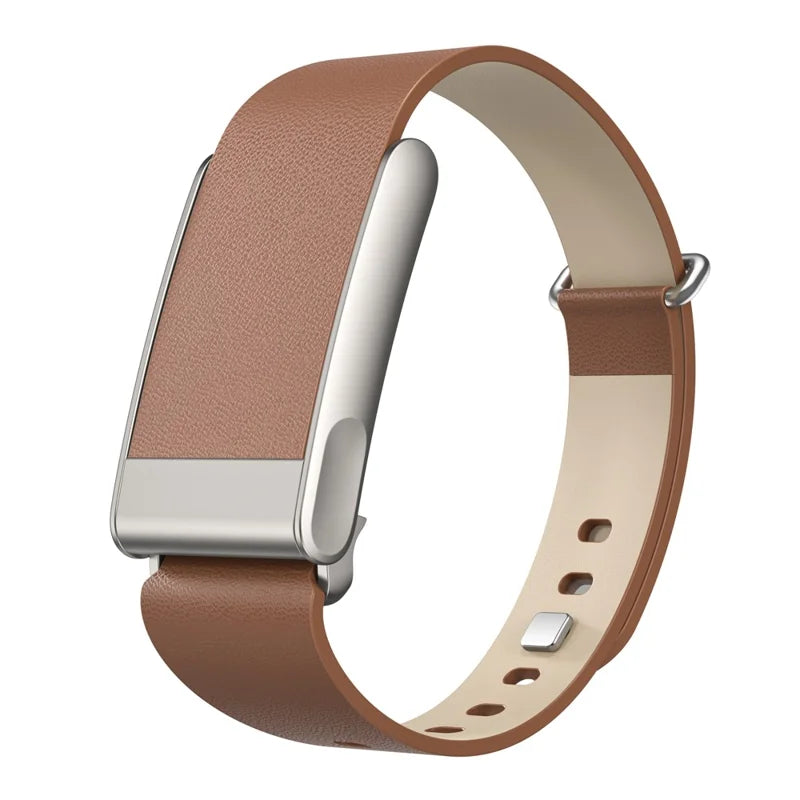 Strapion brown leather band with brushed stainless steel buckle, compatible with WHOOP MG