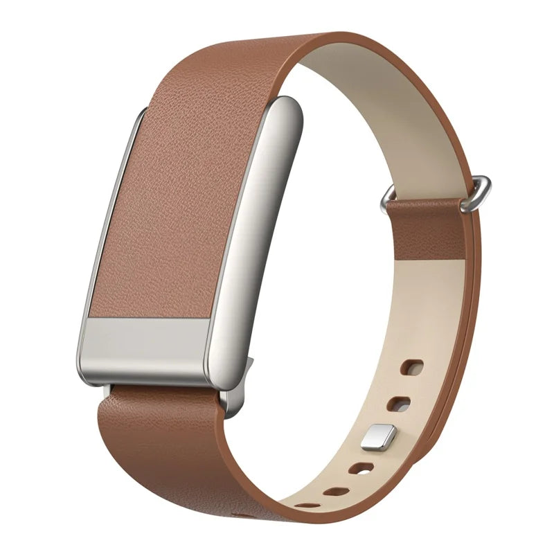 Strapion brown leather band with brushed stainless steel buckle, compatible with WHOOP 5.0