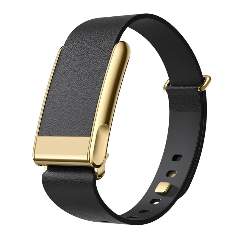 Strapion black leather band with gold buckle, compatible with WHOOP 5.0