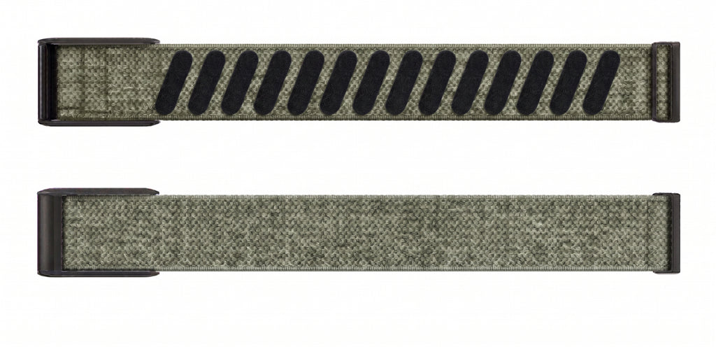 Strapion Gray Green nylon band for WHOOP 5.0, shown unfastened from both sides