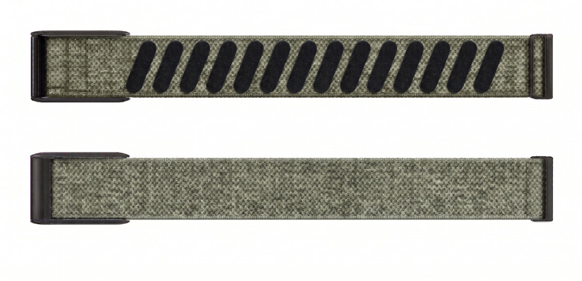 Strapion Gray Green nylon band for WHOOP 5.0, shown unfastened from both sides