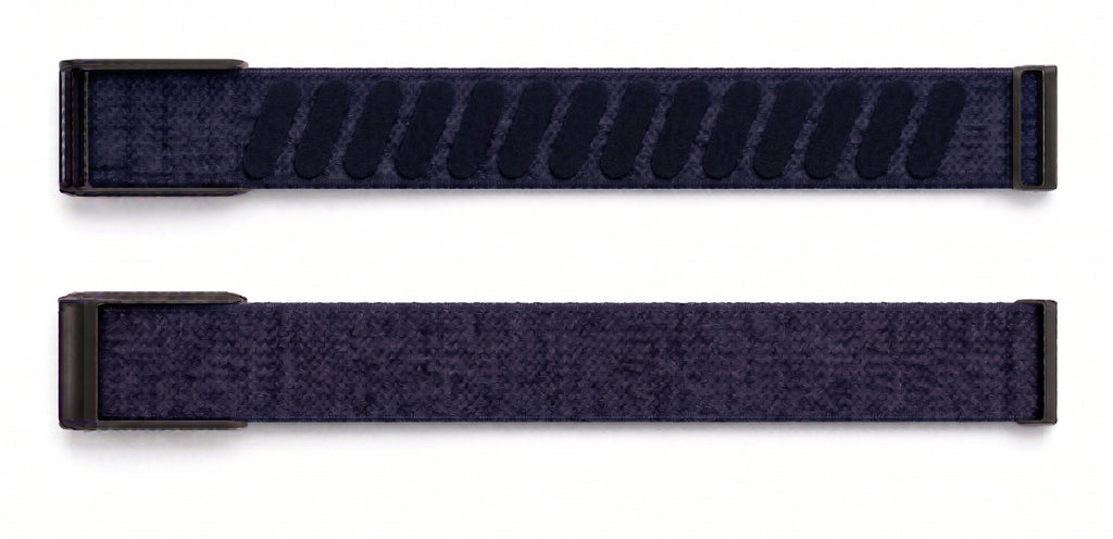 Strapion Midnight Blue nylon band for WHOOP 5.0, shown unfastened from both sides