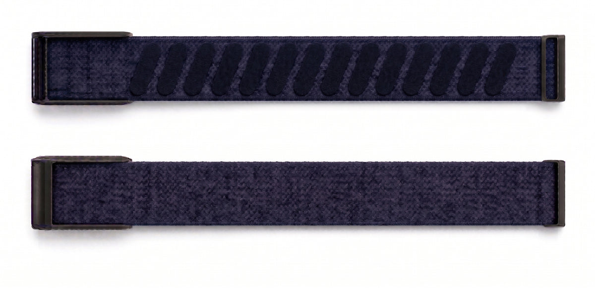 Strapion Midnight Blue nylon band for WHOOP 5.0, shown unfastened from both sides