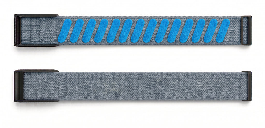 Strapion Moss Blue nylon band for WHOOP 5.0, shown unfastened from both sides