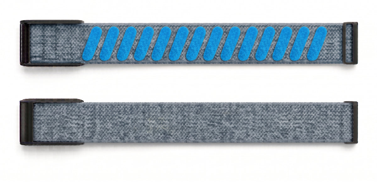 Strapion Moss Blue nylon band for WHOOP 5.0, shown unfastened from both sides