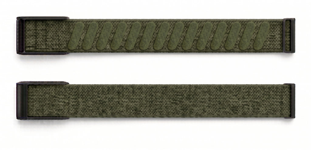 Strapion Moss Green nylon band for WHOOP 5.0, shown unfastened from both sides
