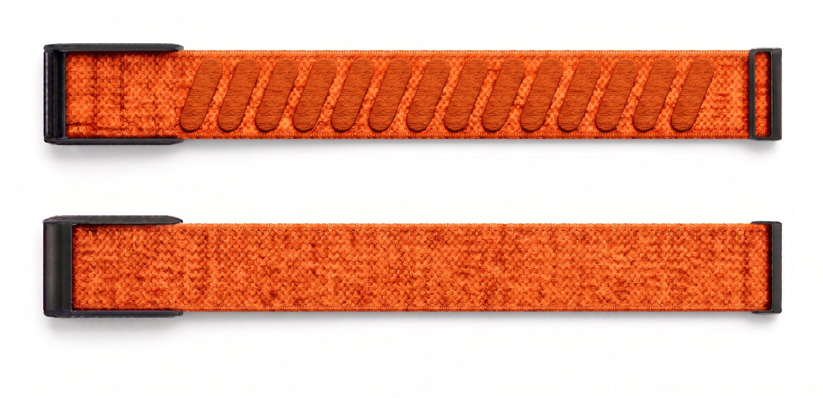 Strapion Orange nylon band for WHOOP 5.0, shown unfastened from both sides