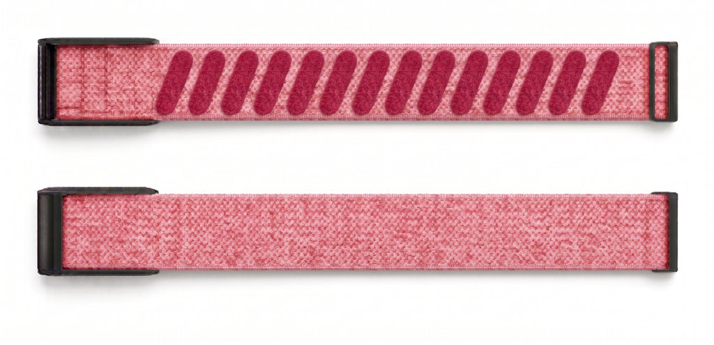 Strapion Petal Pink nylon band for WHOOP 5.0, shown unfastened from both sides