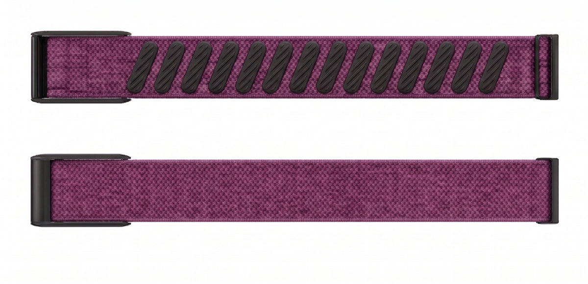 Strapion Plum nylon band for WHOOP 5.0, shown unfastened from both sides