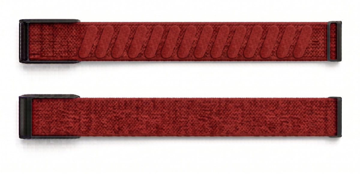 Strapion Red nylon band for WHOOP 5.0, shown unfastened from both sides