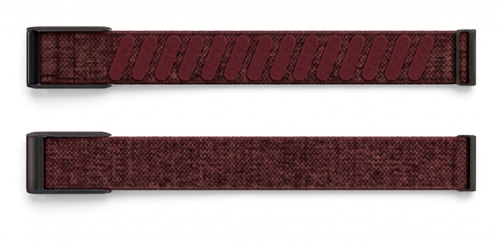 Strapion Rust Red nylon band for WHOOP 5.0, shown unfastened from both sides