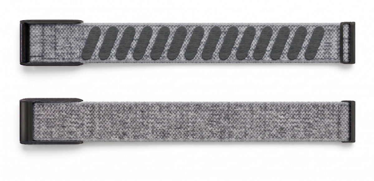 Strapion Twilight Gray nylon band for WHOOP 5.0, shown unfastened from both sides